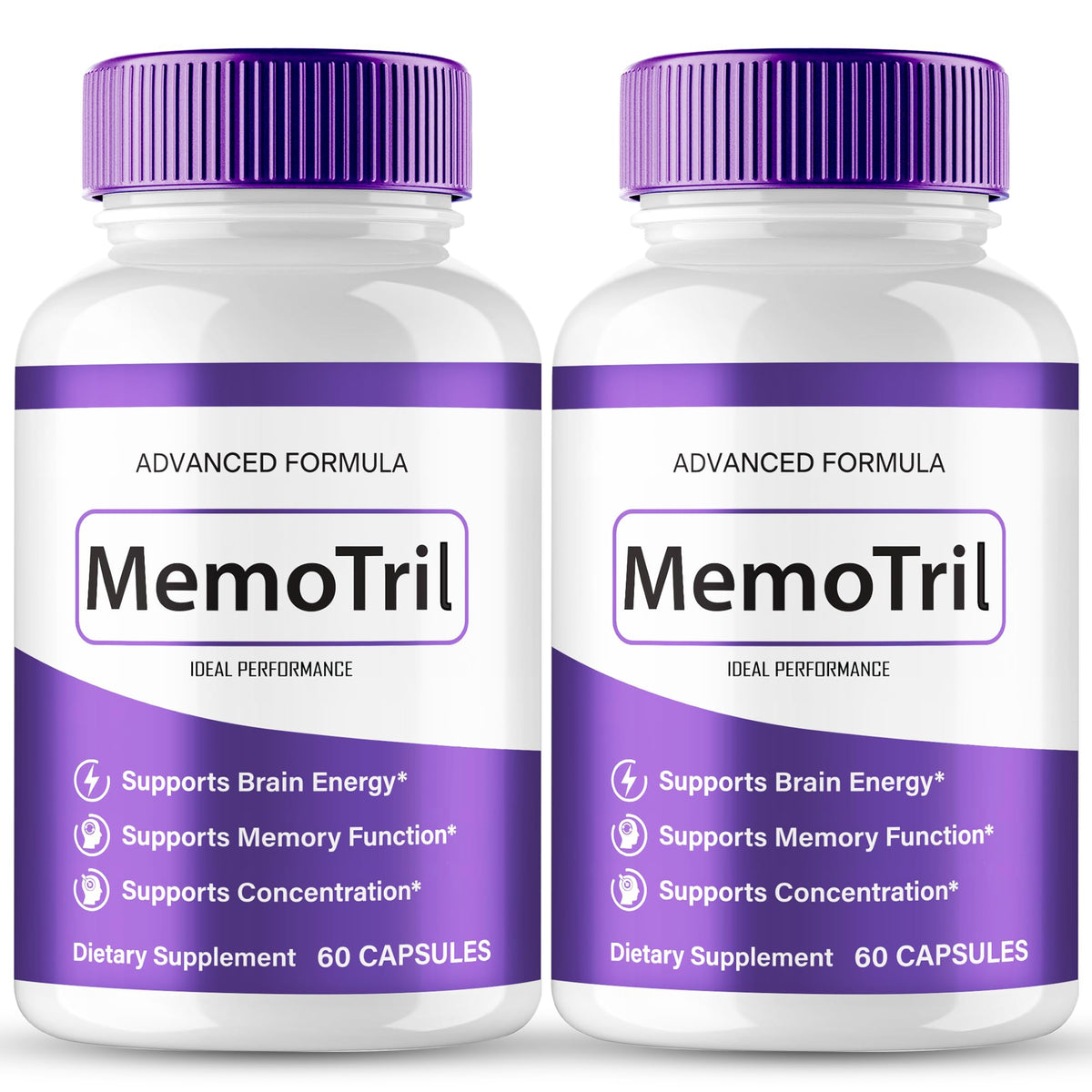 IDEAL PERFORMANCE MemoTril capsules bottle on a clean desk supports daily focus and clarity.
