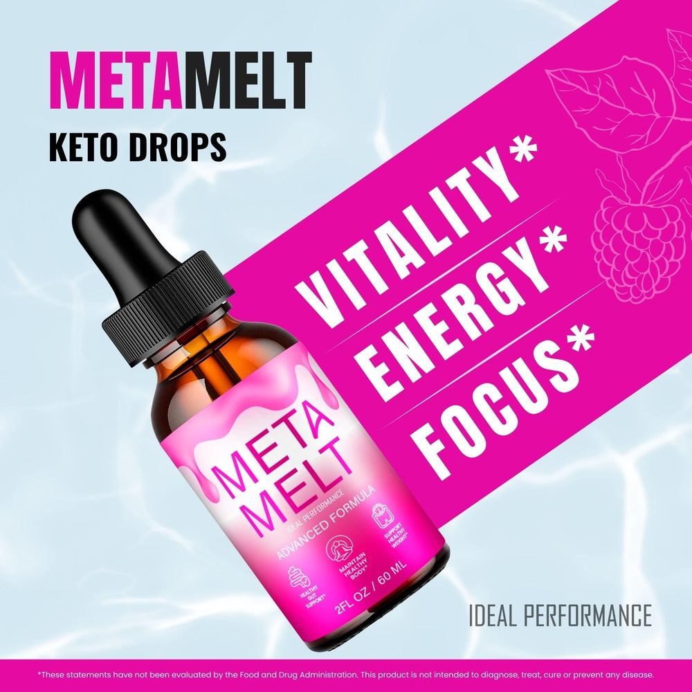 IDEAL PERFORMANCE Meta Melt Drops label clearly lists ingredients and usage.