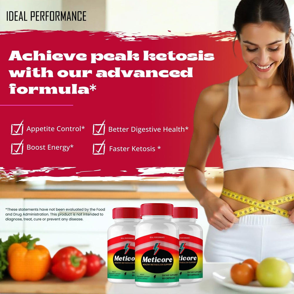 IDEAL PERFORMANCE Meticore Keto Capsules ingredients scene emphasizing natural components