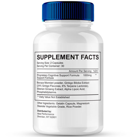 IDEAL PERFORMANCE Mind Guard capsules-closeup highlighting natural nootropic ingredients.