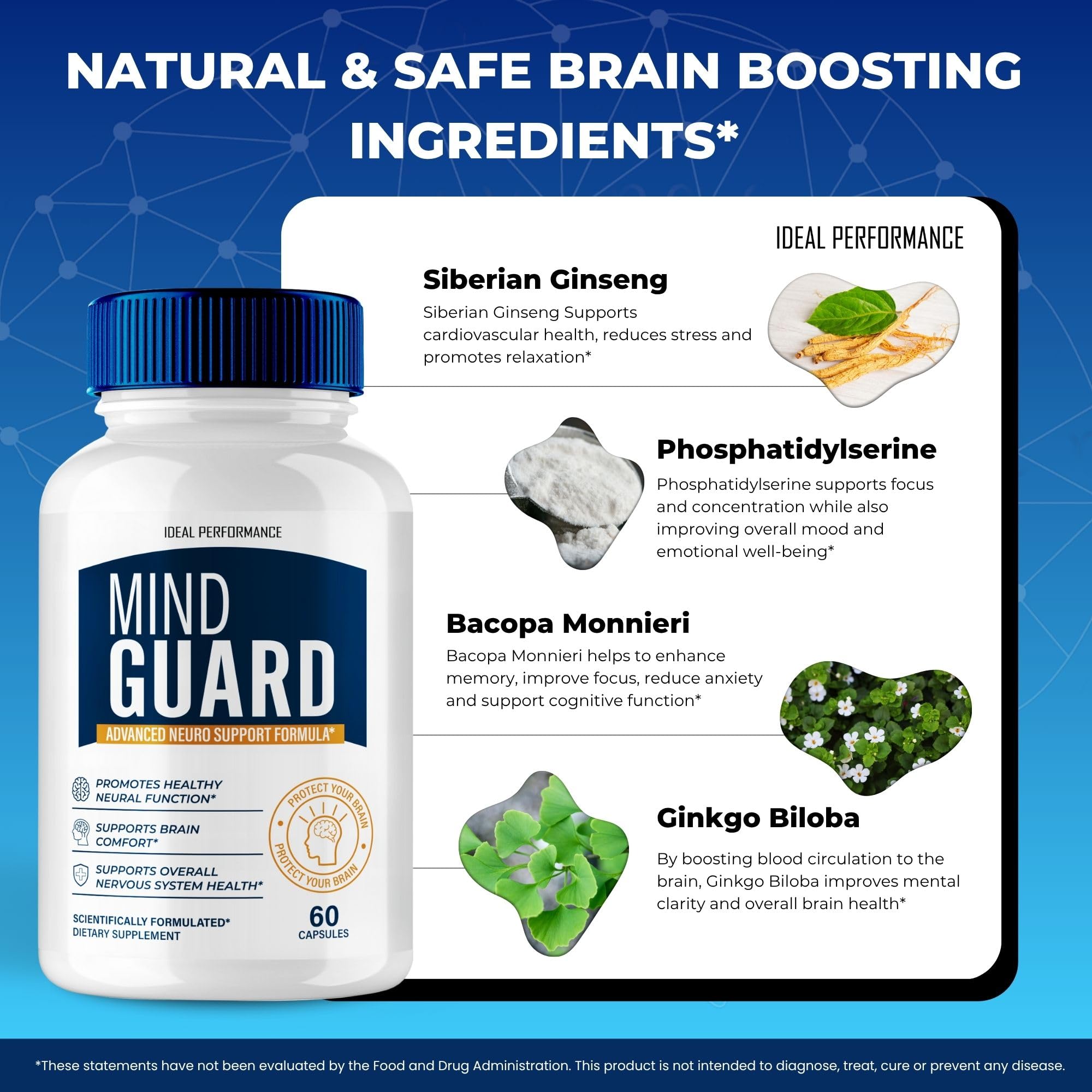 IDEAL PERFORMANCE Mind Guard dosage-packaging communication highlights simple daily routine.