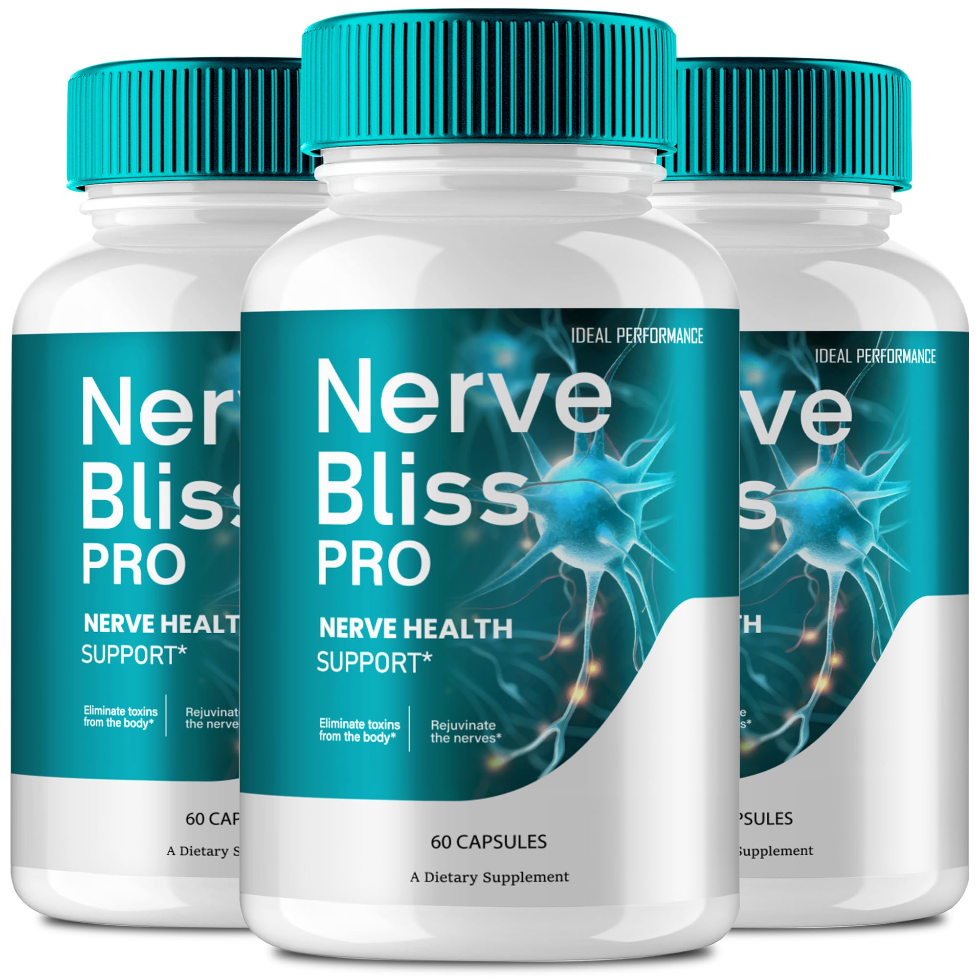 IDEAL PERFORMANCE Nerve Bliss Pro bottle front supports daily nerve health and balance.