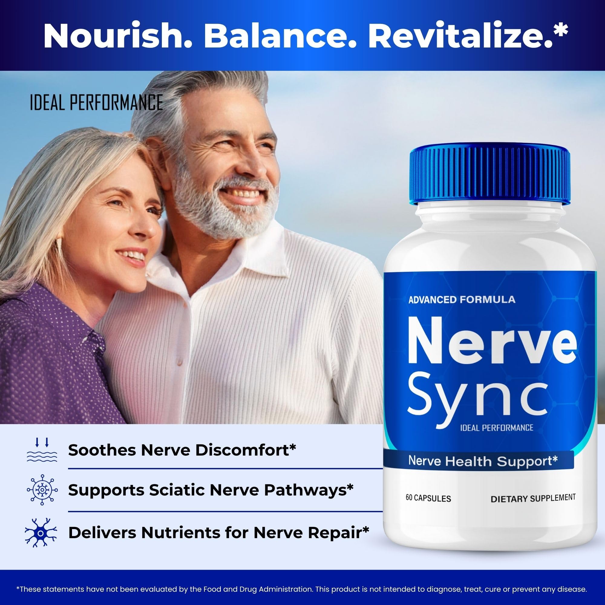 IDEAL PERFORMANCE Nerve Sync capsules in hand demonstrating portable daily supplement.
