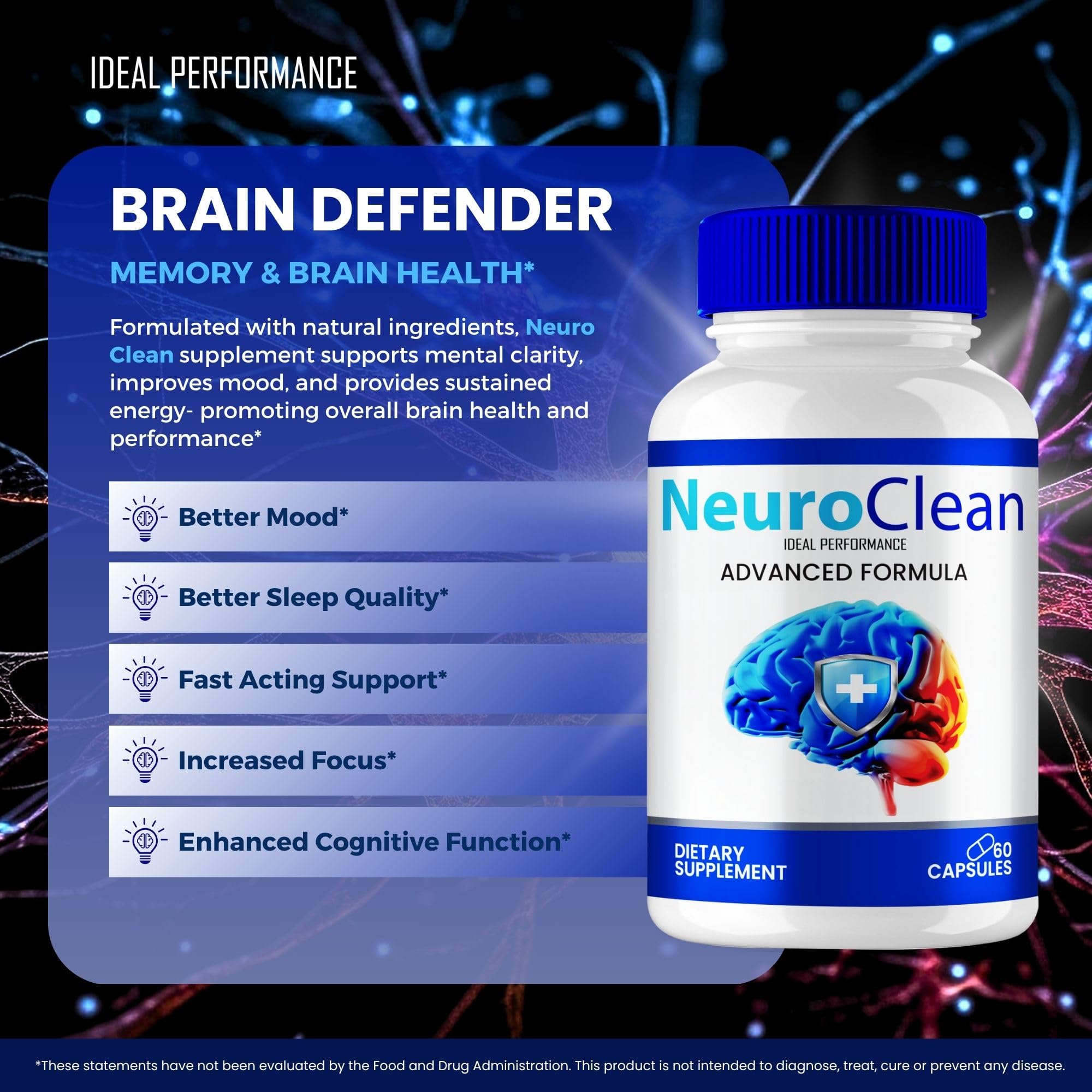 IDEAL PERFORMANCE Neuro Clean packaging on display, illustrating a convenient two-pack option.