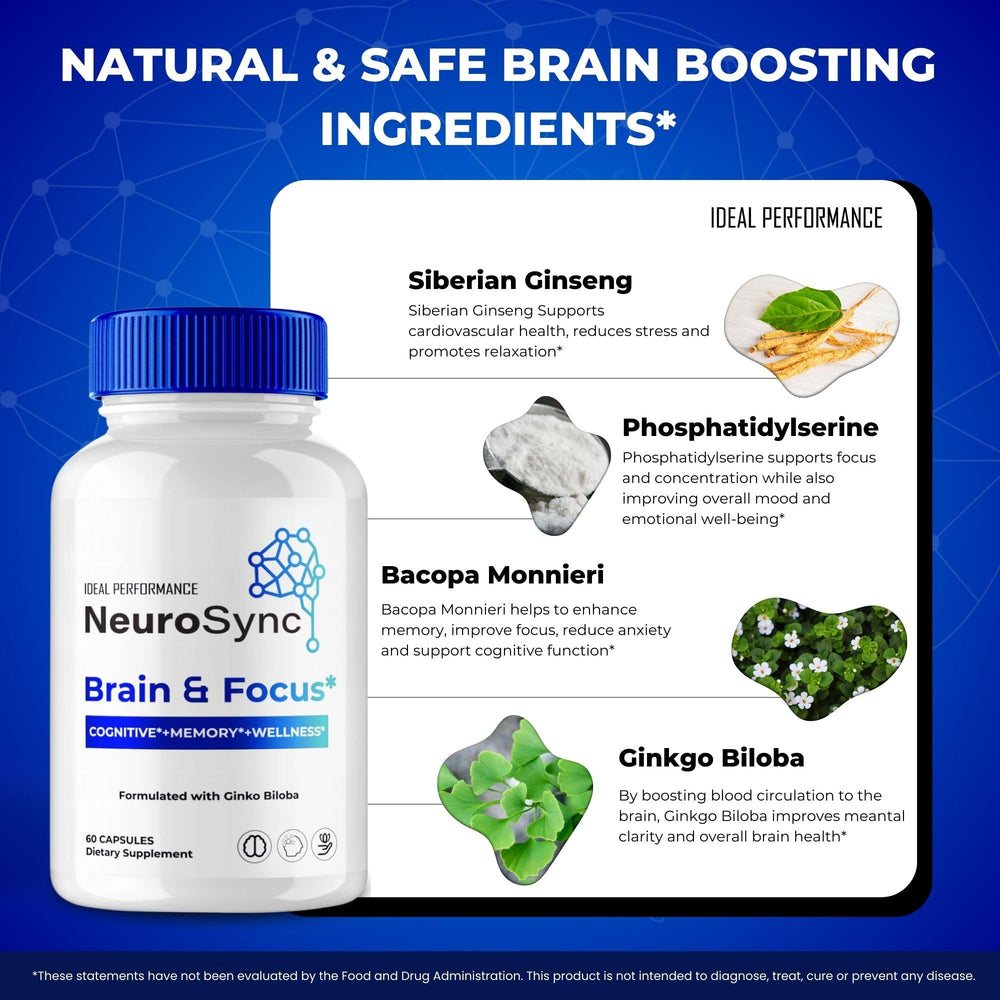 IDEAL PERFORMANCE Neuro Sync bottle on desk for daily focus routines.
