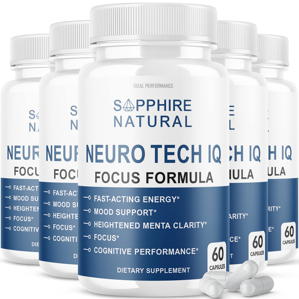 IDEAL PERFORMANCE Neuro Tech IQ bottle with capsules, supports daily focus and energy.