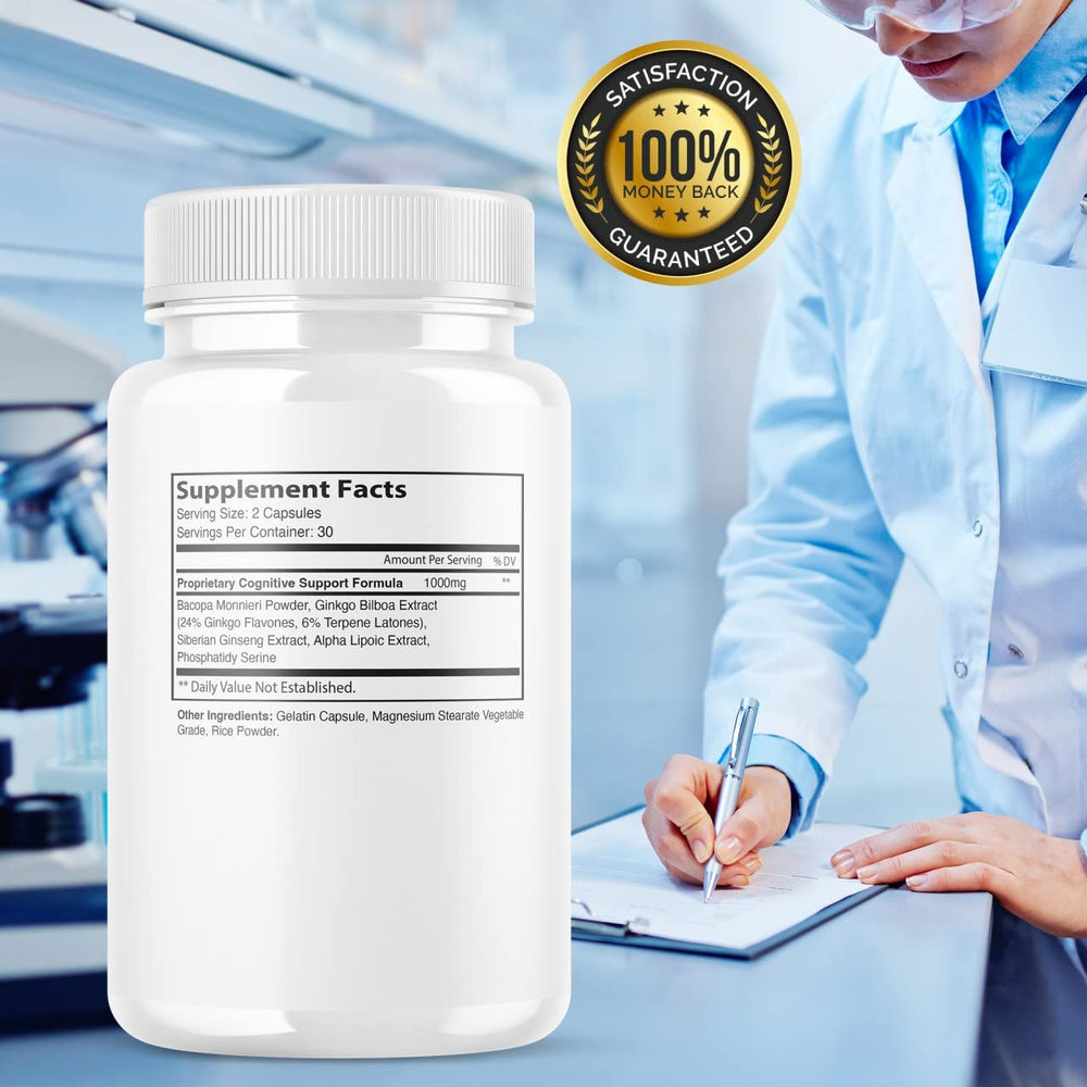 IDEAL PERFORMANCE Neuro Tech IQ pills close-up, convenient 300-capsule bottle for ongoing use.