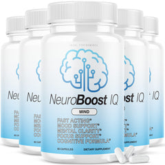 IDEAL PERFORMANCE Neuro Boost 5-pack bottle display, potential focus support for daily tasks.