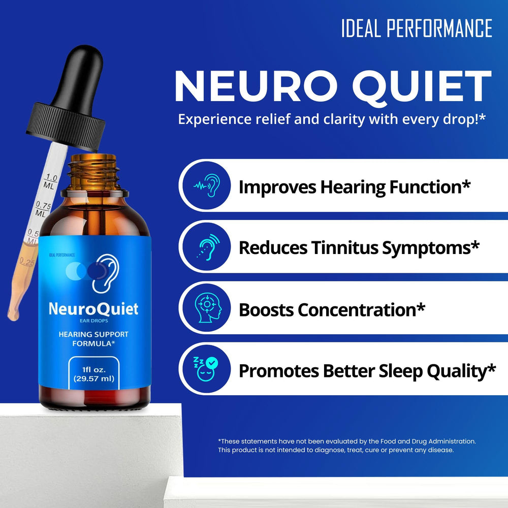 IDEAL PERFORMANCE NeuroQuiet all natural formula bottle emphasizes natural ingredients for daily use.