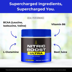 IDEAL PERFORMANCE Nitric Boost Ultra BCAA powder mix supports endurance with amino acids.
