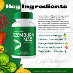 OzemBurn Max label details emphasize natural keto-friendly formulation.