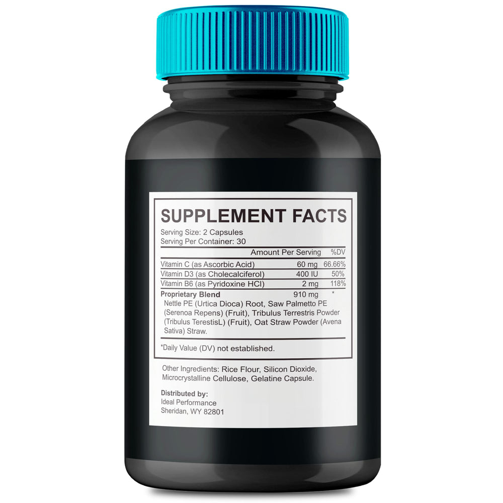 IDEAL PERFORMANCE Performer 8 pills back view with label details.