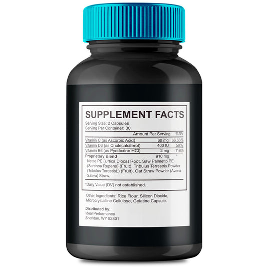 IDEAL PERFORMANCE Performer 8 pills back view with label details.