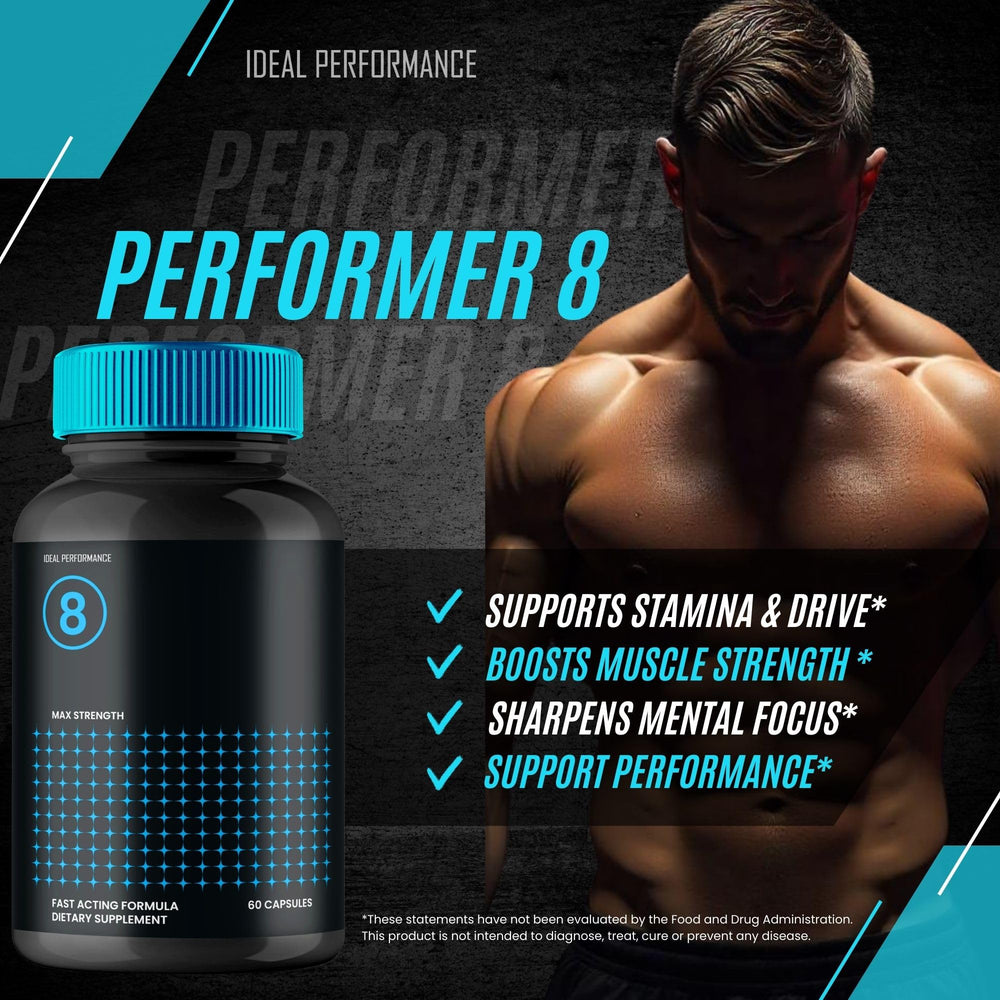 IDEAL PERFORMANCE Performer 8 pills close-up showing capsule texture.
