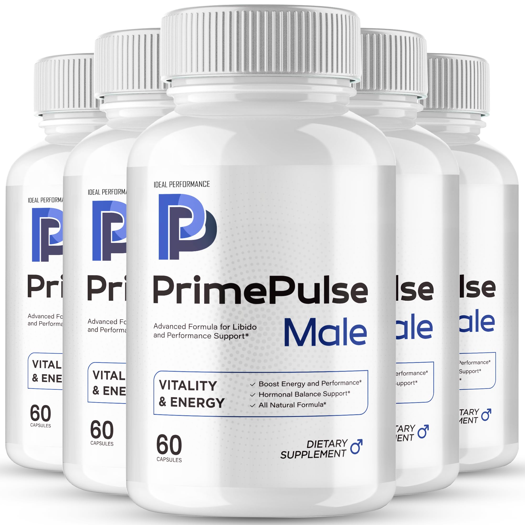 IDEAL PERFORMANCE Prime Pulse Capsules bottle on white surface for daily energy support.