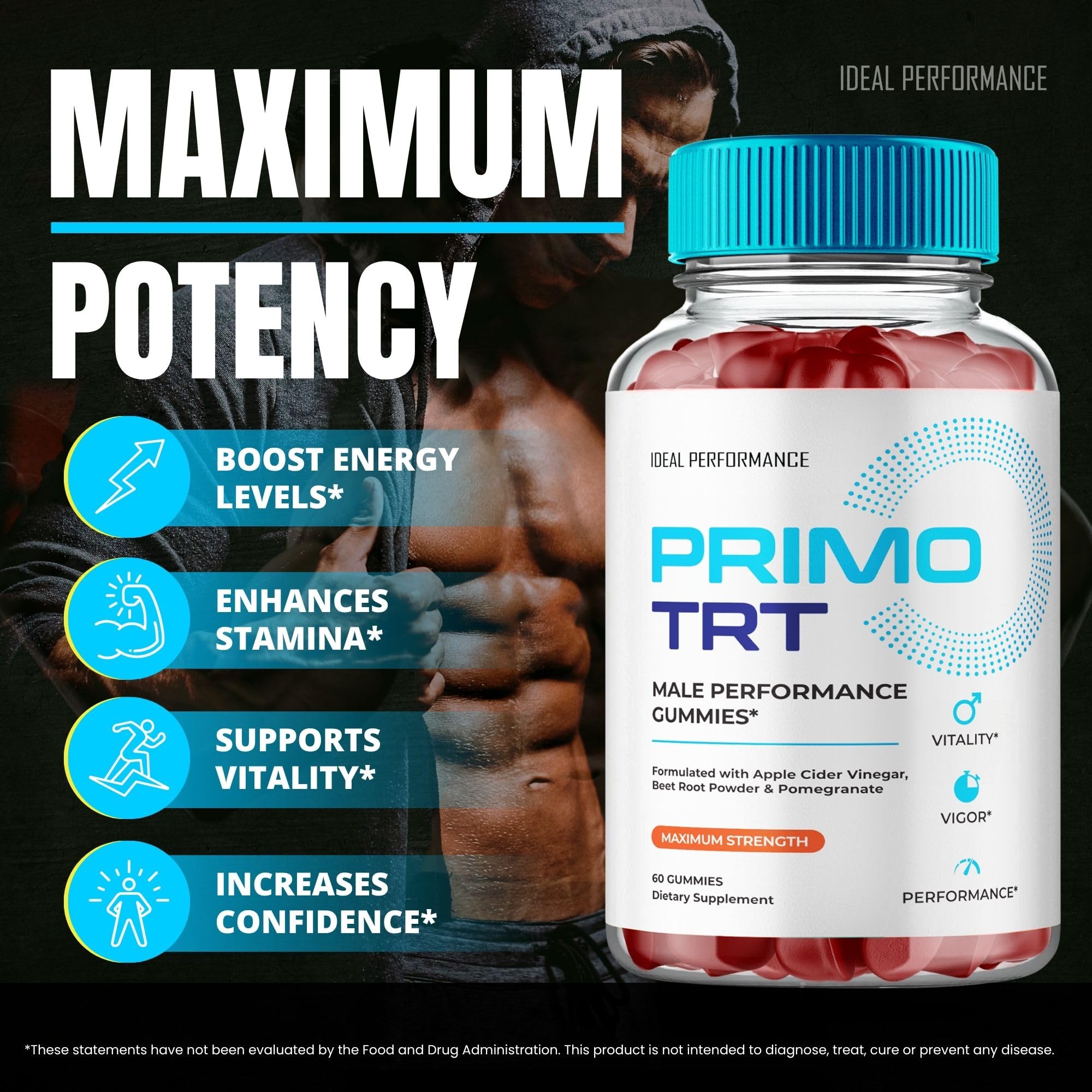 IDEAL PERFORMANCE Primo TRT Gummies 5-pack display emphasizes value and convenience