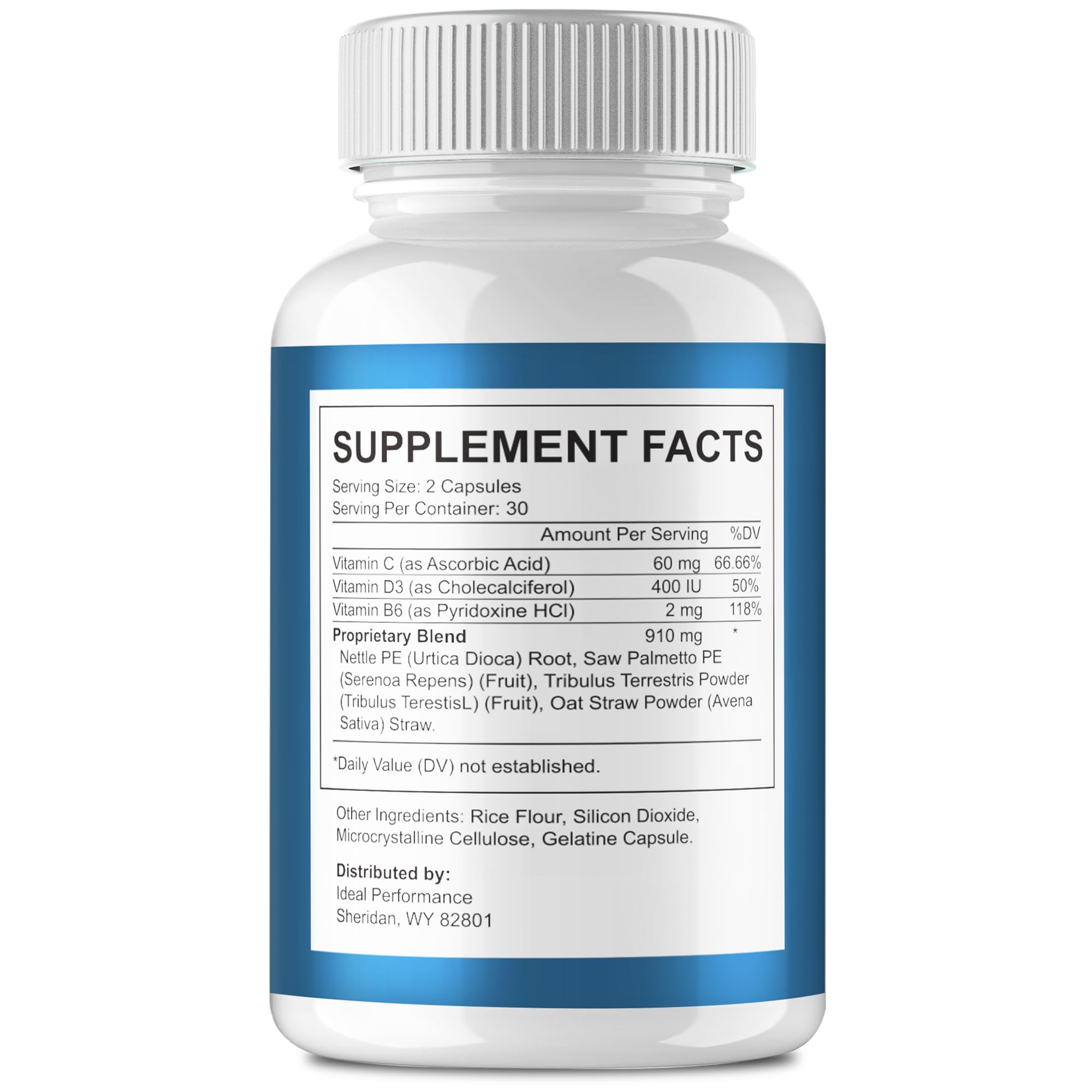 IDEAL PERFORMANCE Prosta Defend bottle back label with wellness details.