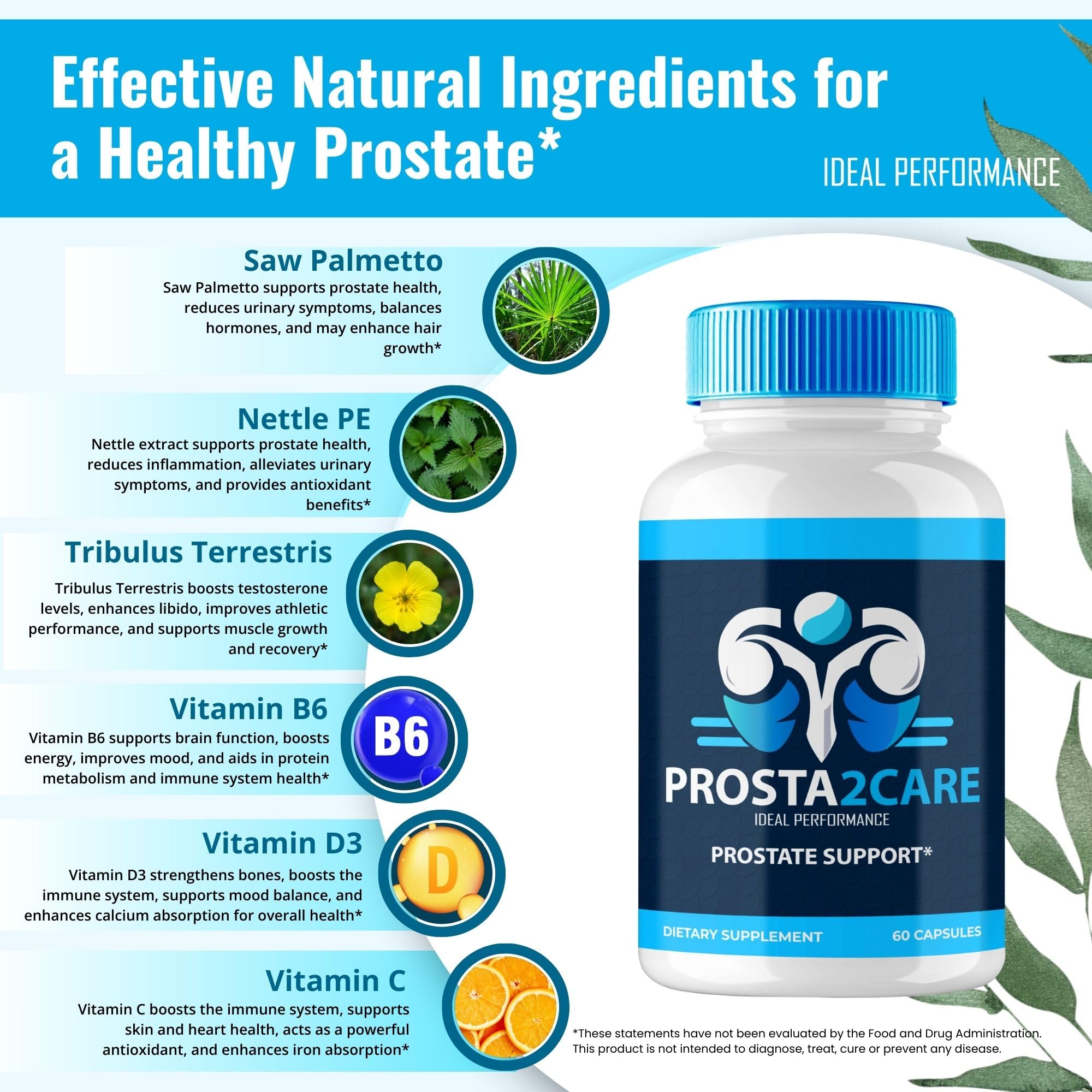 IDEAL PERFORMANCE Prosta2Care science chart showing ingredient-backed support.