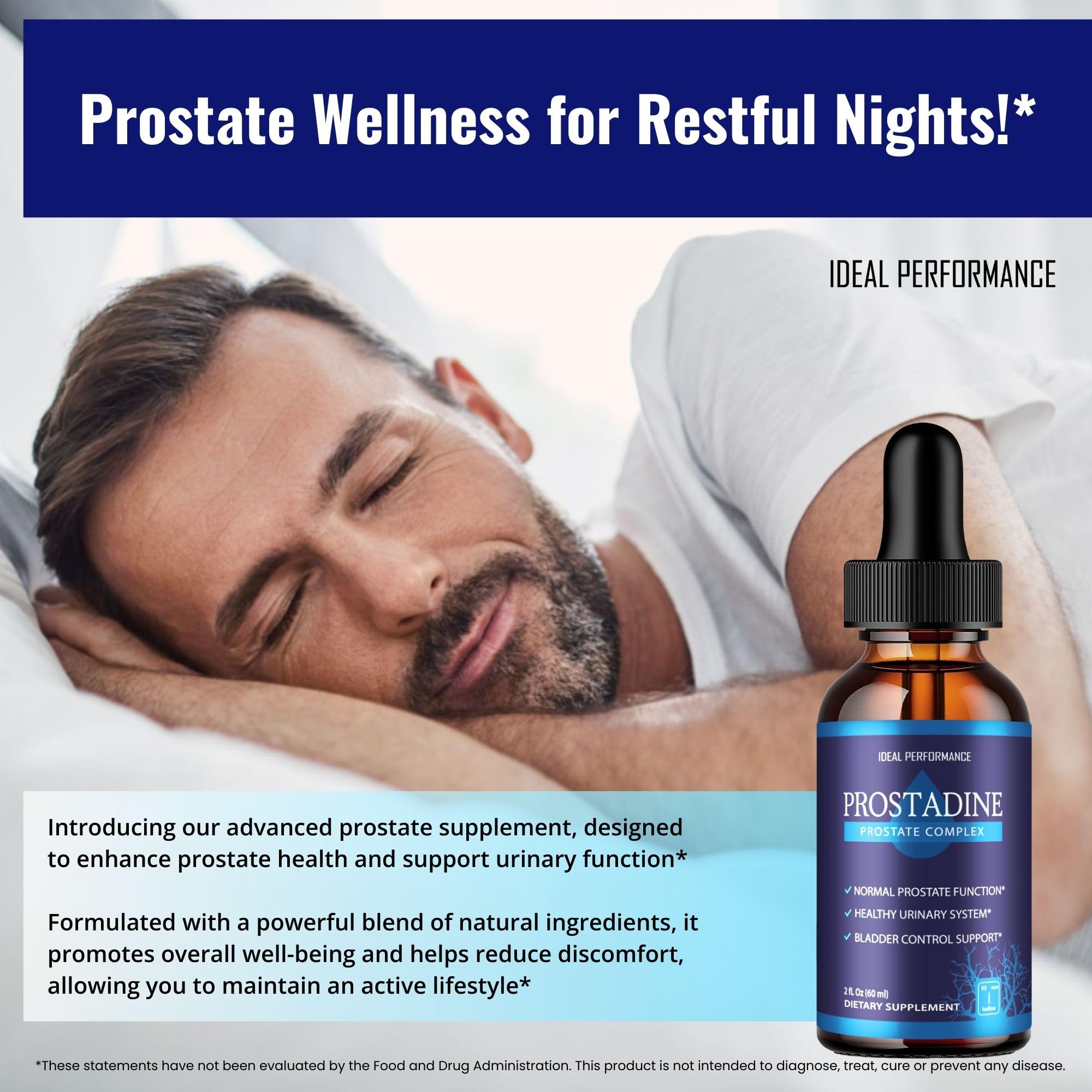 IDEAL PERFORMANCE Prostadine drops glass served with a balanced beverage.