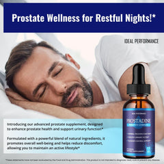IDEAL PERFORMANCE Prostadine drops glass served with a balanced beverage.