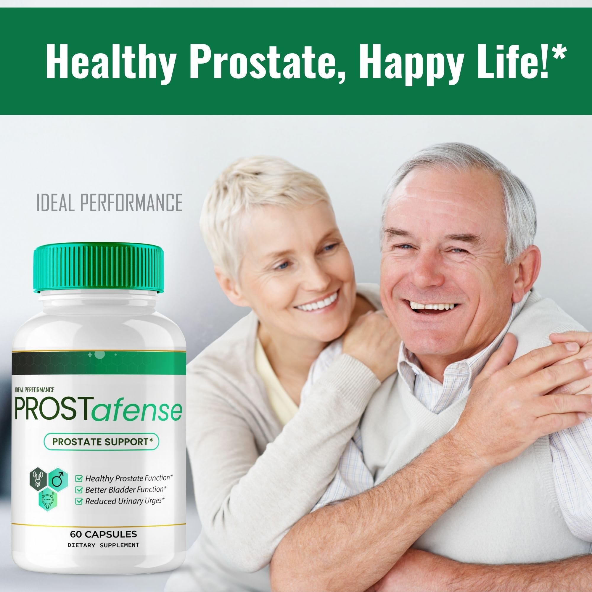 IDEAL PERFORMANCE Prostafense bottle on dresser ready for quick daily intake.
