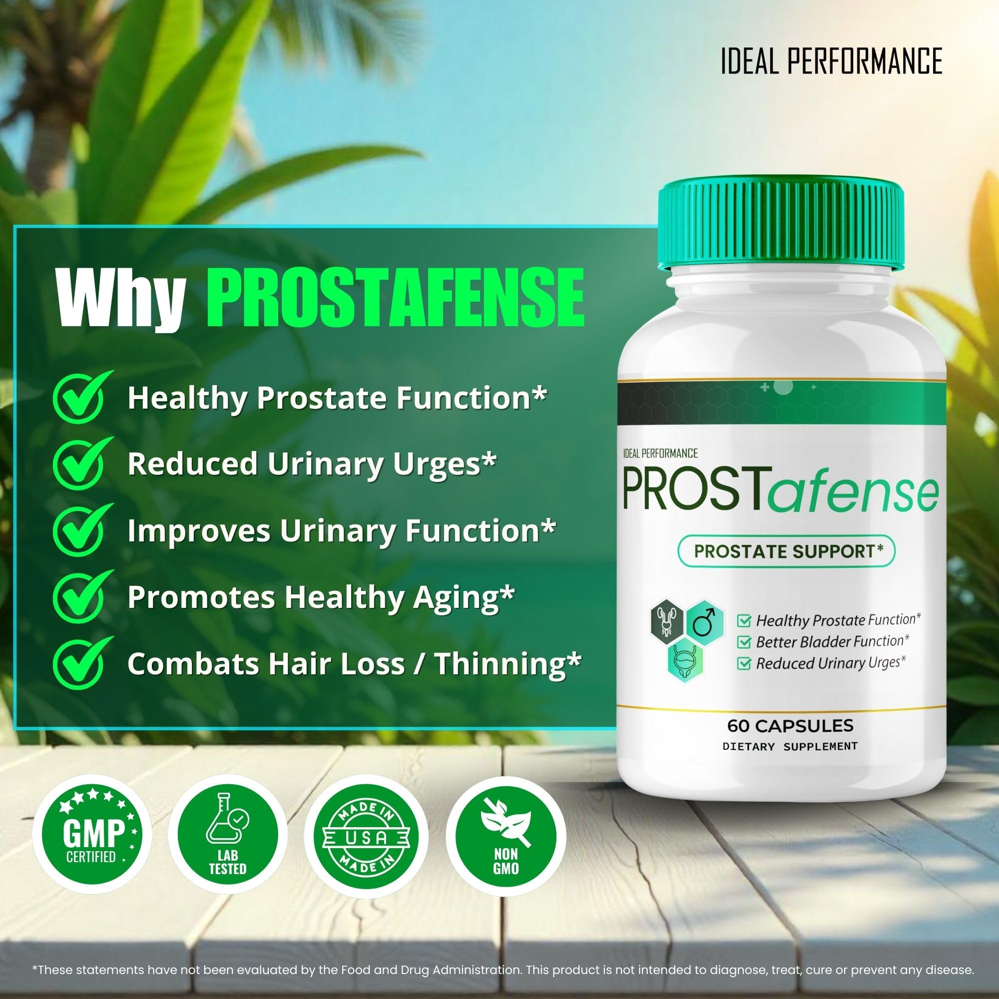 IDEAL PERFORMANCE Prostafense packaging box signals premium quality and care.