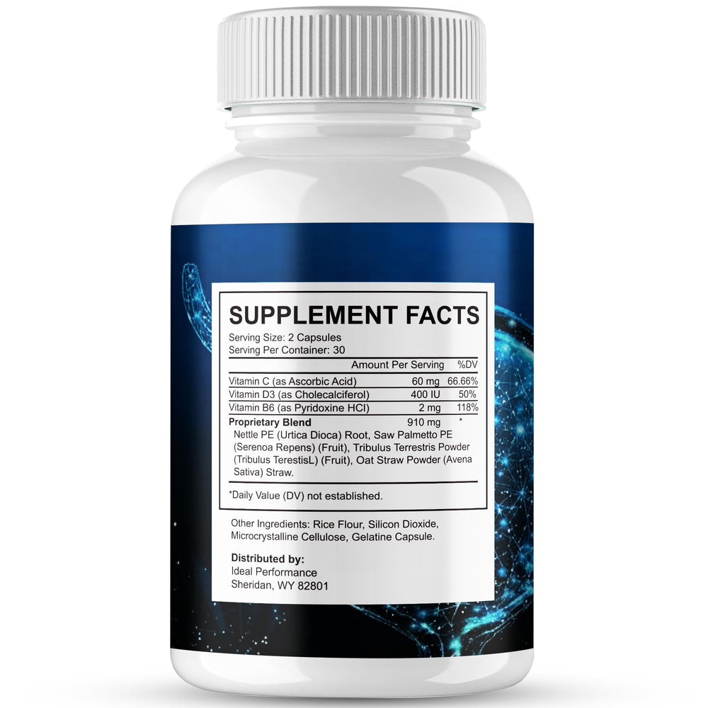 IDEAL PERFORMANCE Prostate Max capsules on display for easy daily supplementation.