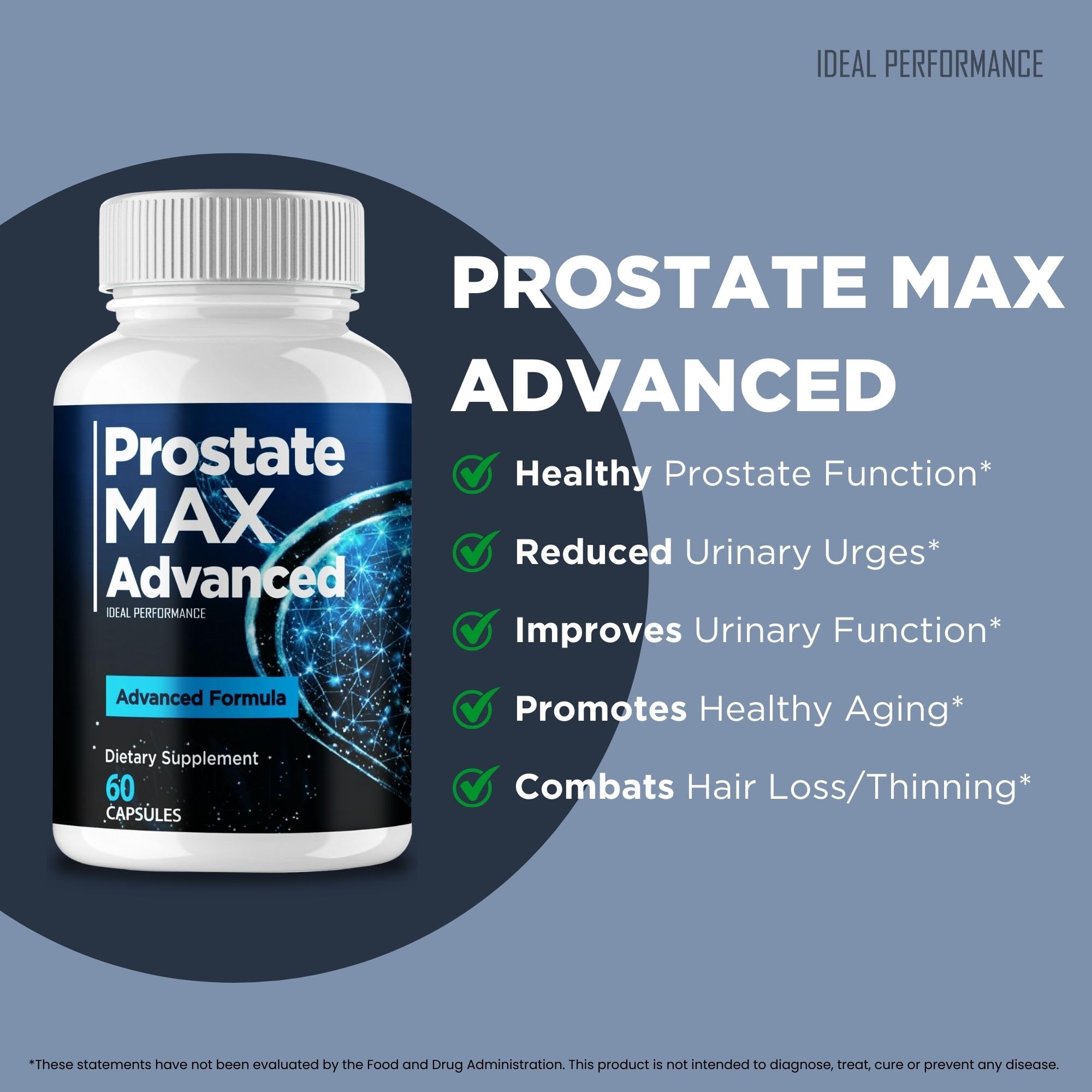 IDEAL PERFORMANCE Prostate Max ingredients panel details plant-based components.
