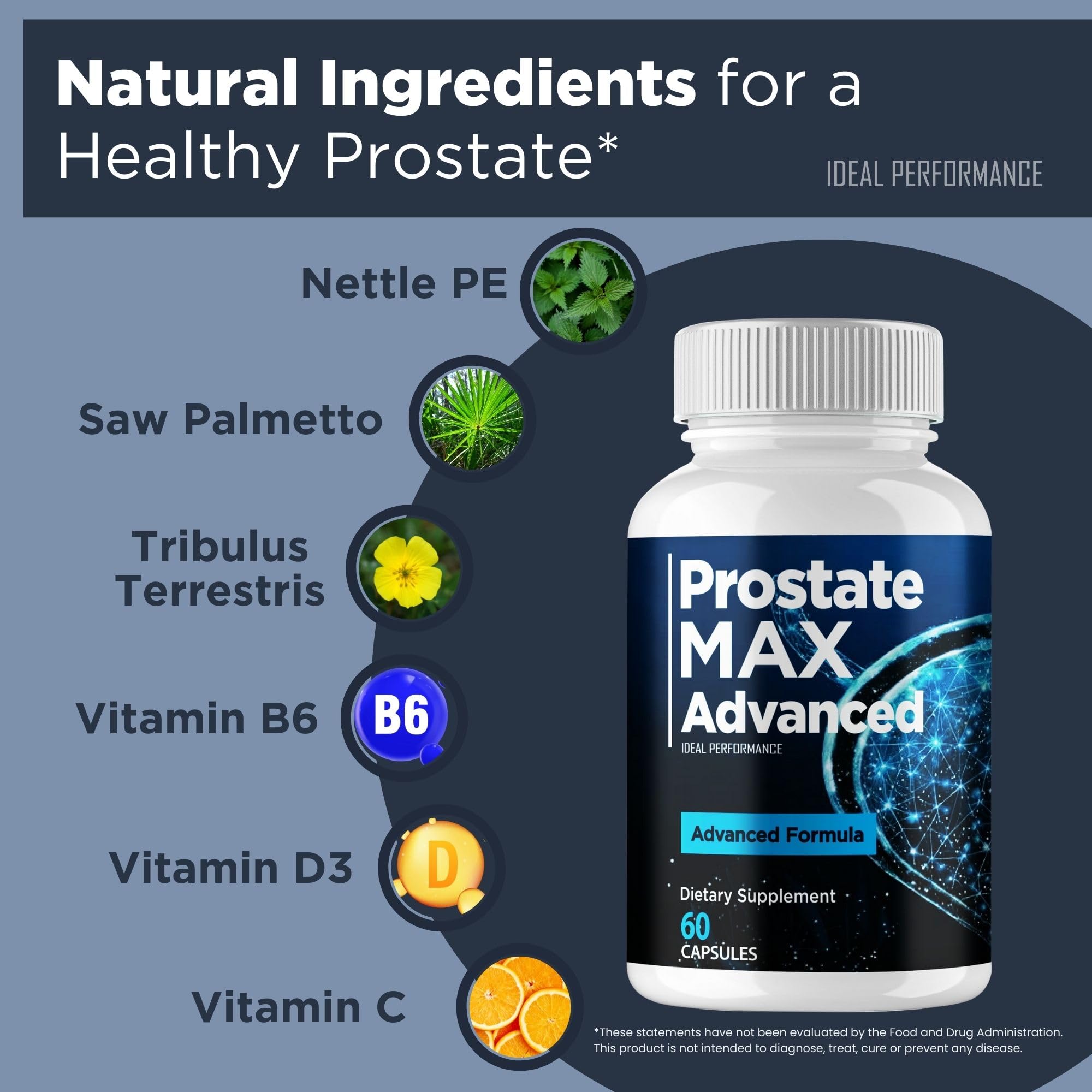 IDEAL PERFORMANCE Prostate Max nutrition facts panel clarifies serving information.