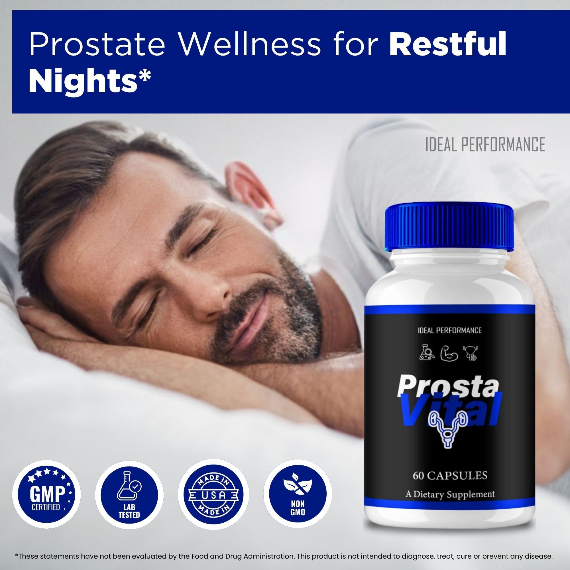 IDEAL PERFORMANCE ProstaVital for Men product-info shot emphasizes maximum strength formula