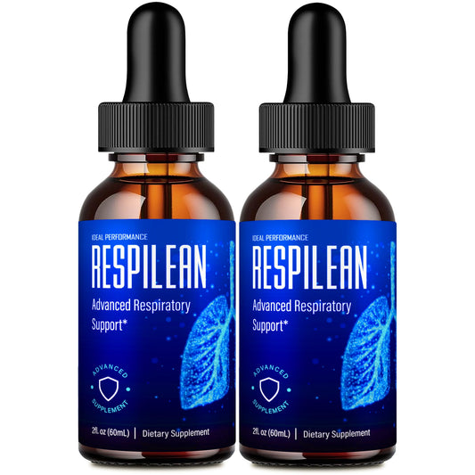 IDEAL PERFORMANCE Respilean drops bottle closeup for easy daily dosing and premium packaging.