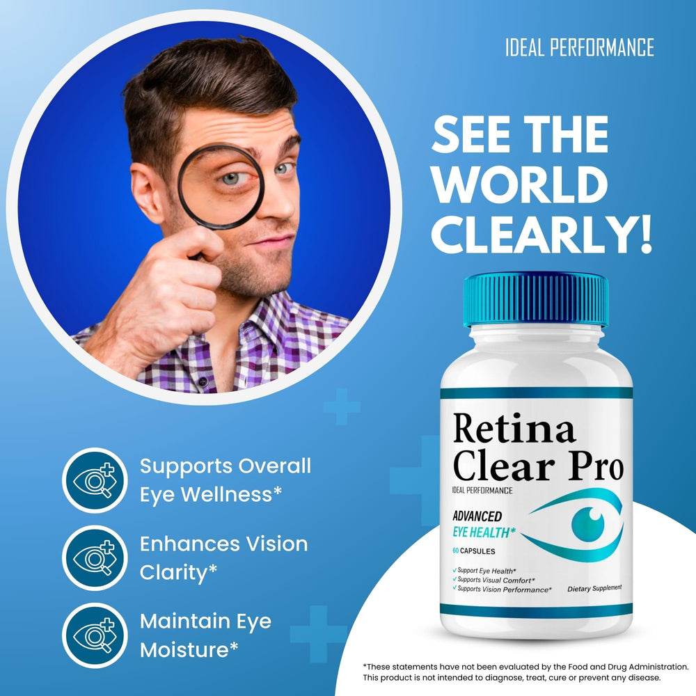 IDEAL PERFORMANCE Retina Clear bottle pouring capsules for easy daily use.