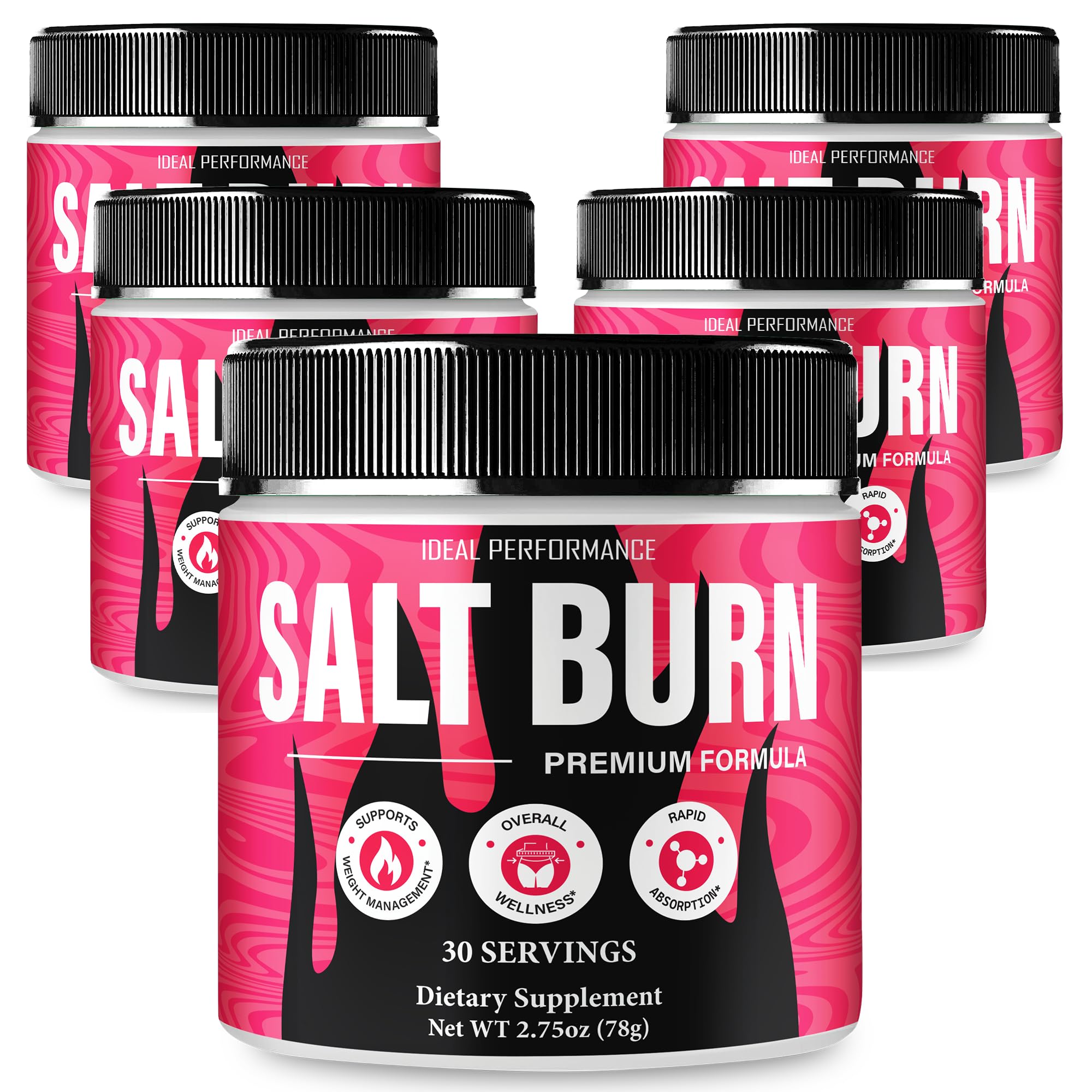 IDEAL PERFORMANCE Salt Burn Powder tub label shows maximum strength daily health support.