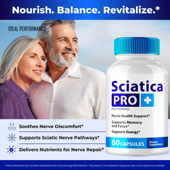IDEAL PERFORMANCE Sciatica Pro Plus pills stacked on wood for easy daily intake.