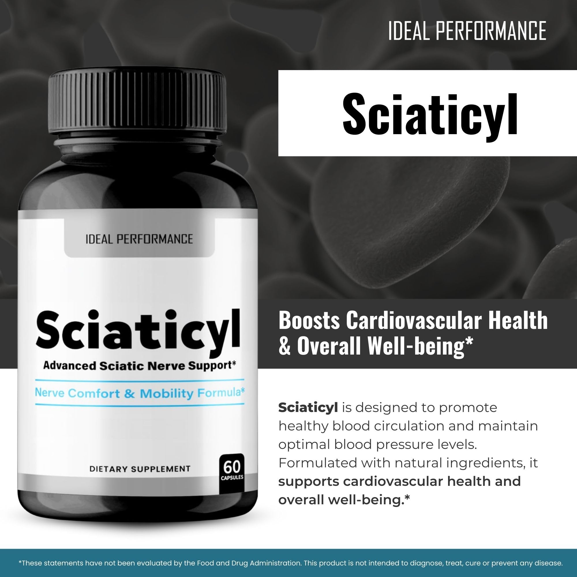 IDEAL PERFORMANCE Sciaticyl label closeup highlights key ingredients.