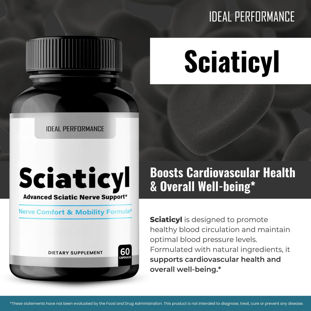 IDEAL PERFORMANCE Sciaticyl label closeup highlights key ingredients.