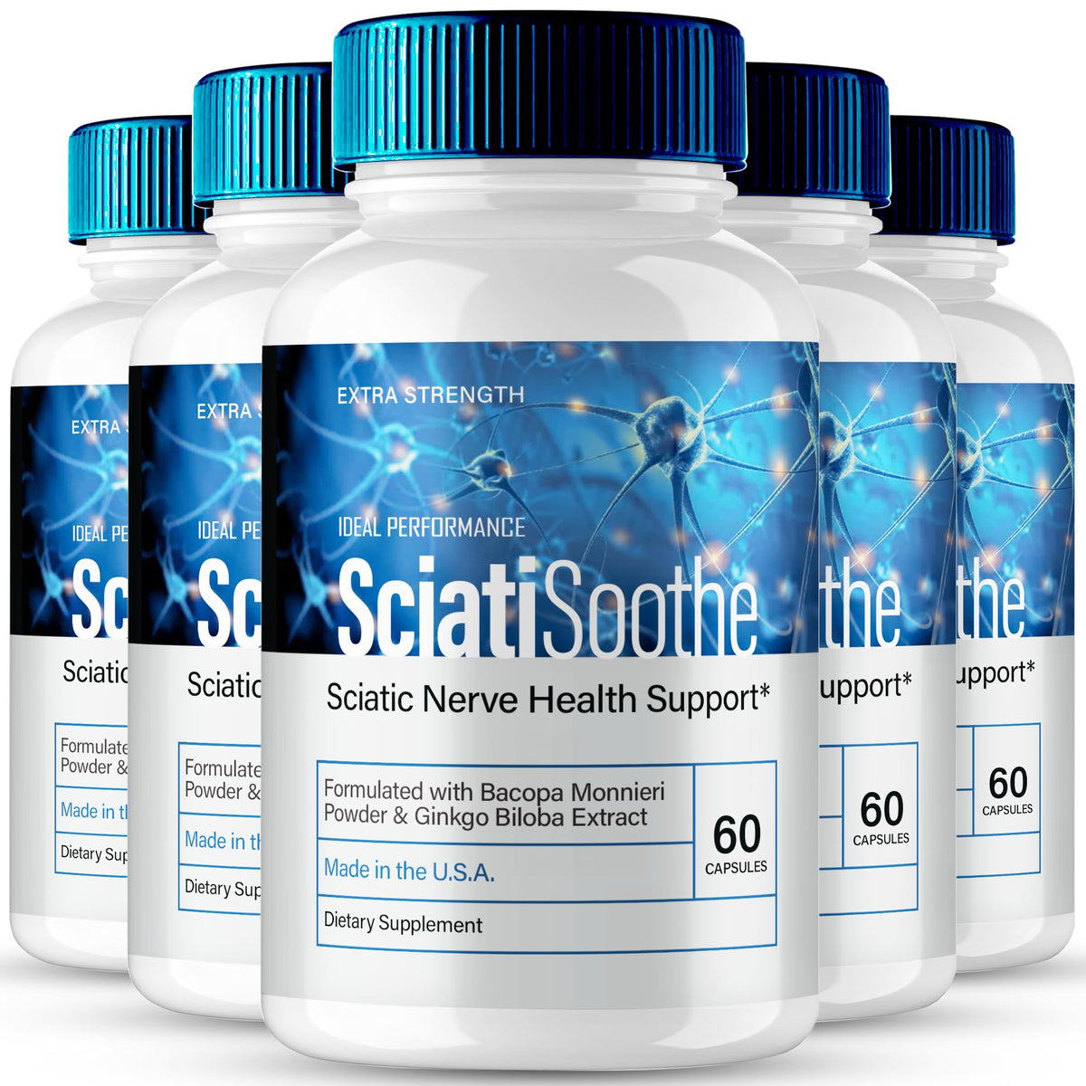 Ideal Performance SciatiSoothe bottle close-up showing brand authenticity and packaging details.
