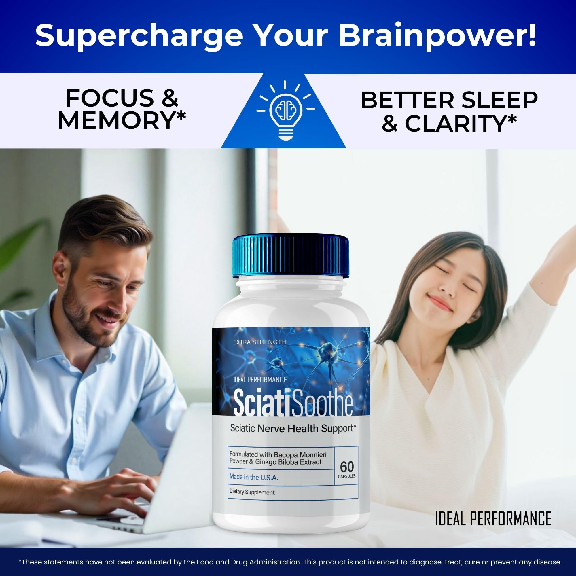 Ideal Performance SciatiSoothe maximum strength pills arranged for easy viewing.