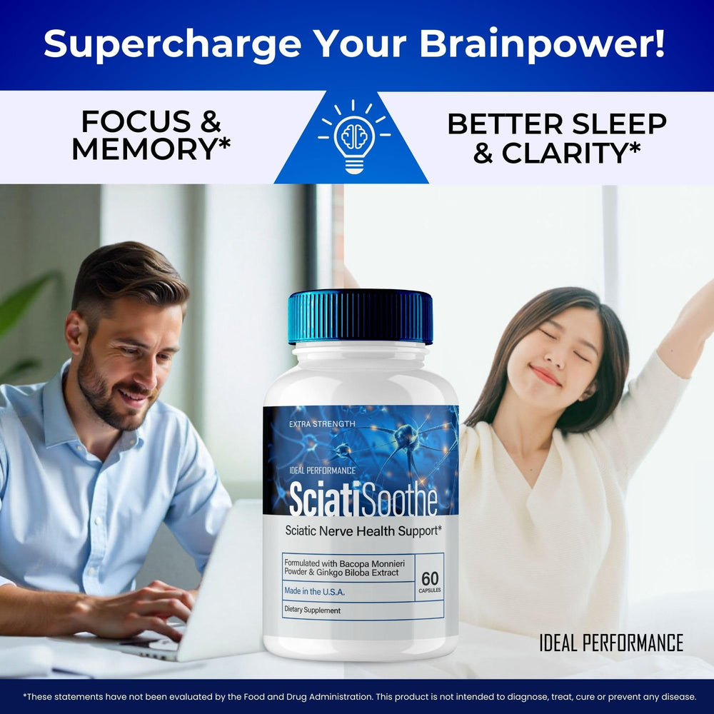 Ideal Performance SciatiSoothe maximum strength pills arranged for easy viewing.
