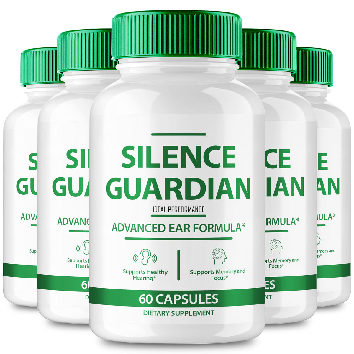 IDEAL PERFORMANCE Silence Guardian tinnitus capsule pack shown for daily use and convenience.