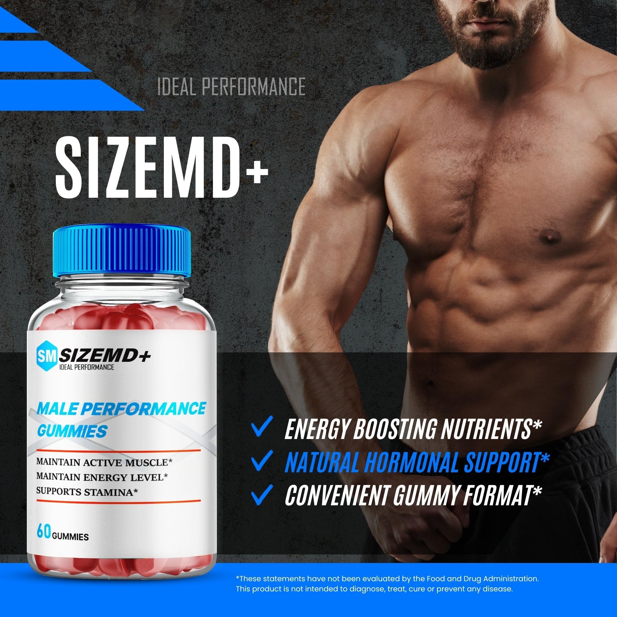 SizeMD+ Gummies ingredients panel indicating plant-based components.