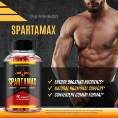 IDEAL PERFORMANCE Spartamax Gummies in daily-use scene with bottle and glass.