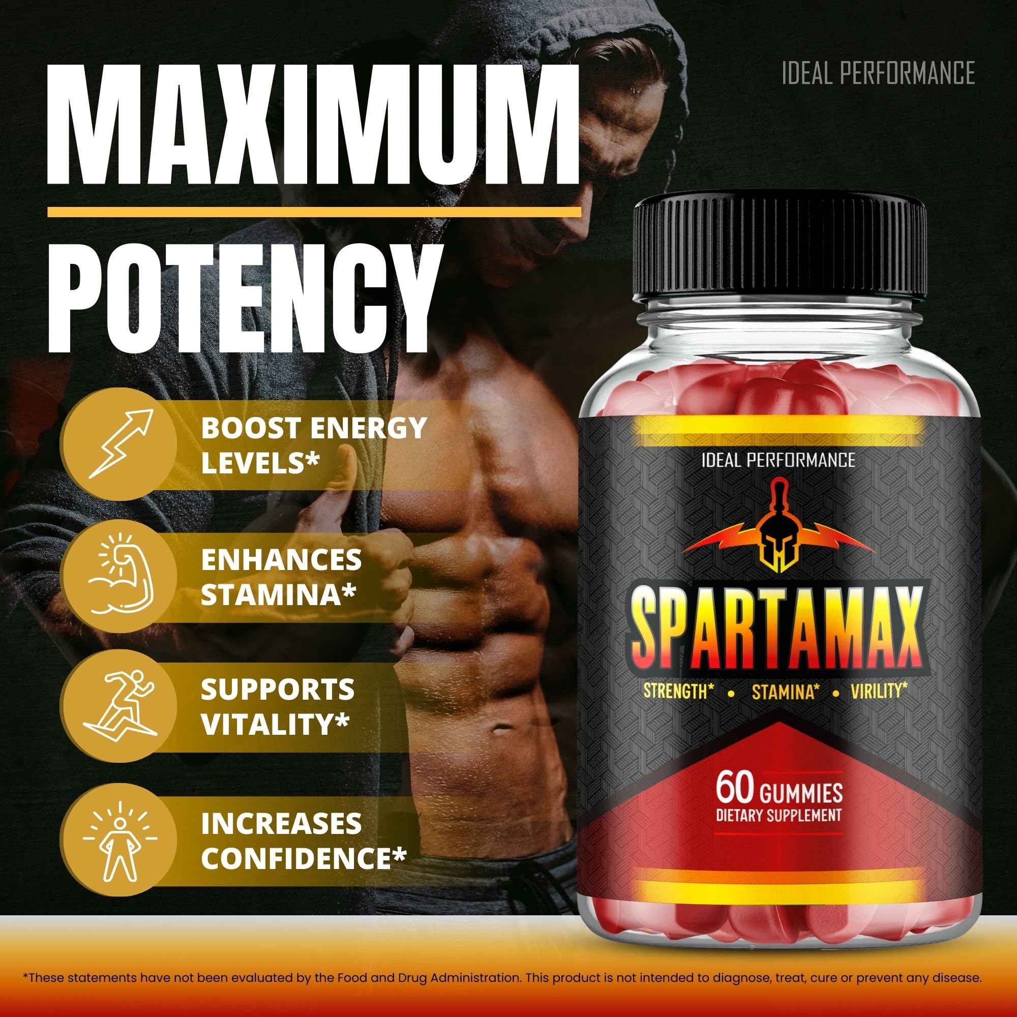IDEAL PERFORMANCE Spartamax Gummies texture close-up with chewy, fruity bite.