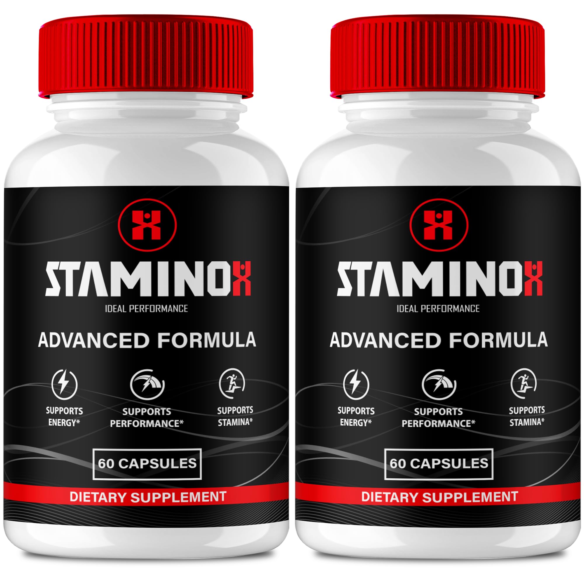 IDEAL PERFORMANCE Staminox capsules bottle shows daily energy support in action.