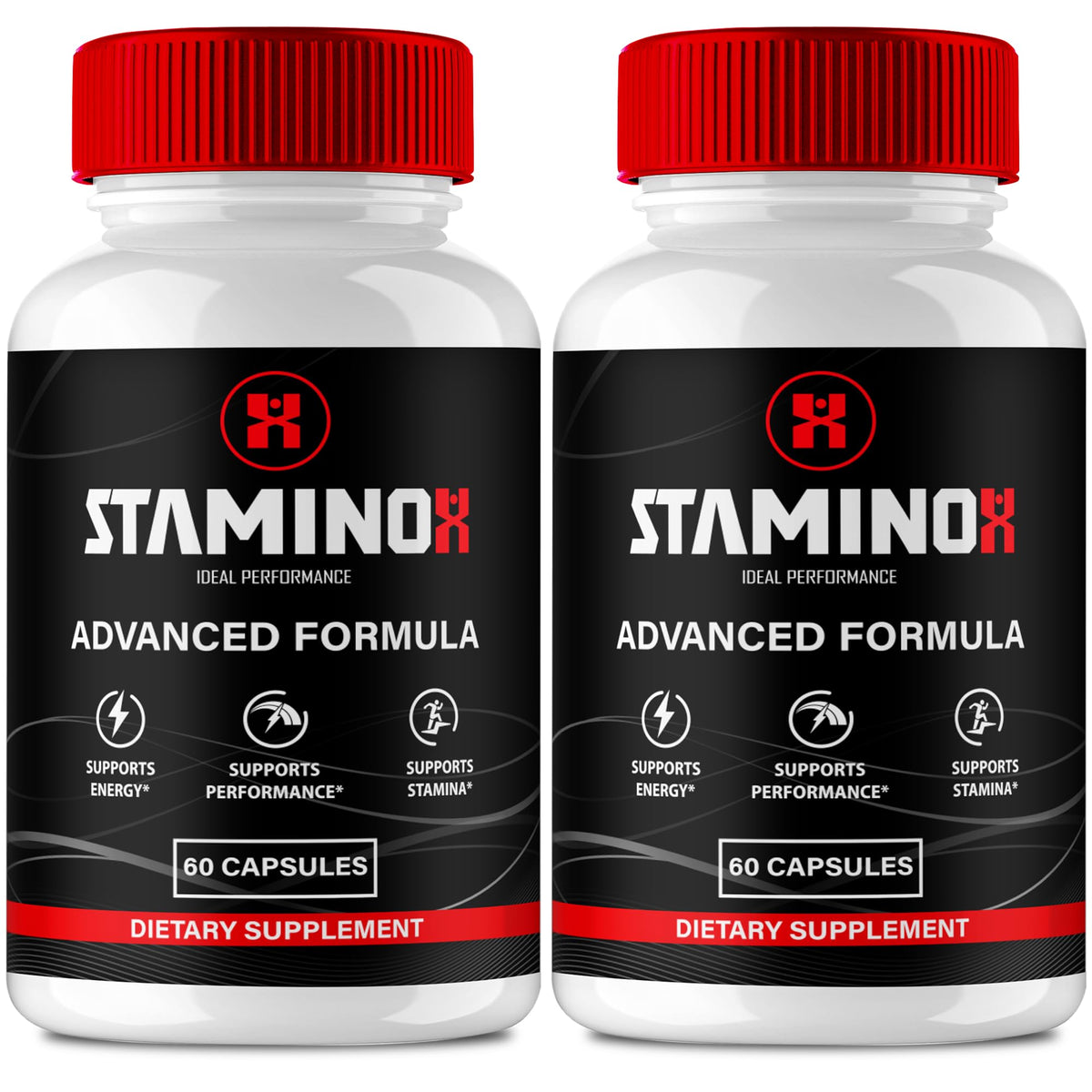 IDEAL PERFORMANCE Staminox capsules bottle shows daily energy support in action.