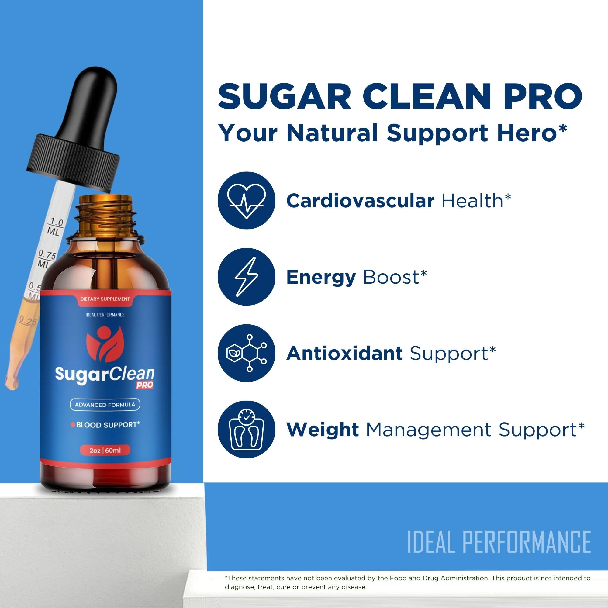 IDEAL PERFORMANCE Sugar Clean Pro Drops in hand for easy daily dosing.