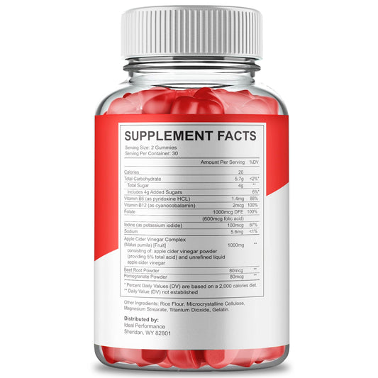 IDEAL PERFORMANCE Sugar Control Gummies bottle back—ingredient highlights