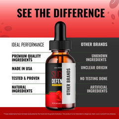 IDEAL PERFORMANCE Sugar Defender Drops ingredients label close-up showing natural formula.