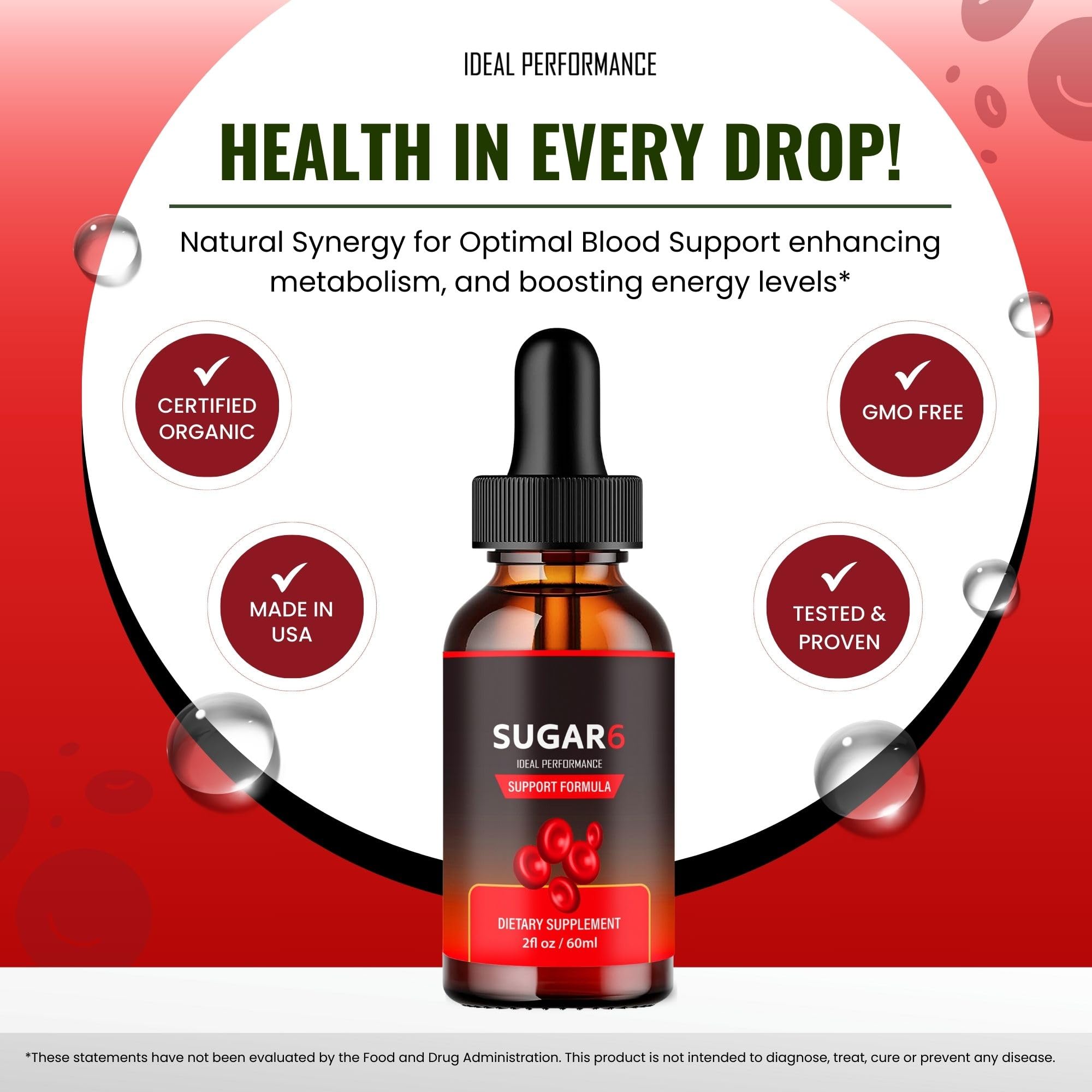 IDEAL PERFORMANCE Sugar Six Drops dosing scene on countertop.