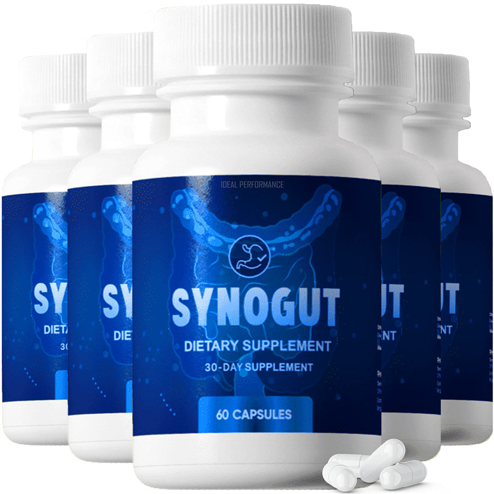 IDEAL PERFORMANCE Synogut pills bottle close-up for daily digestive support